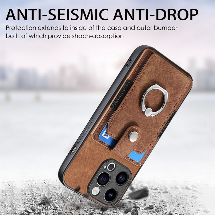 For iPhone 15 Pro Retro Skin-feel Ring Card Wallet Phone Case(Brown) - HoMEdemic™ 