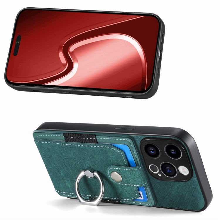 For iPhone 15 Pro Retro Skin-feel Ring Card Wallet Phone Case(Green) - HoMEdemic™ 
