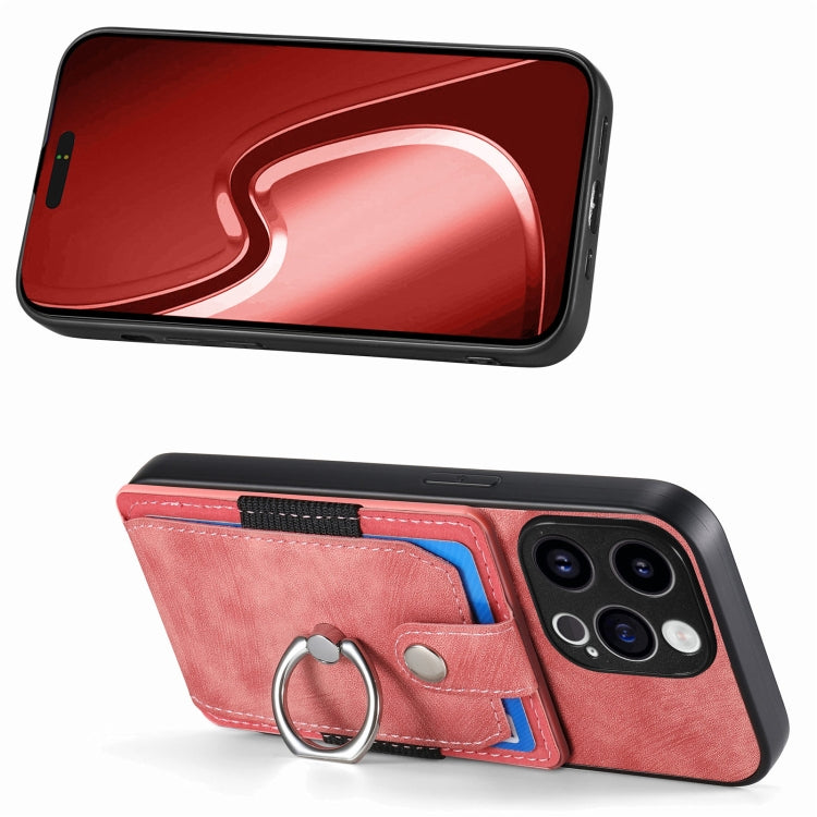 For iPhone 15 Pro Retro Skin-feel Ring Card Wallet Phone Case(Pink) - HoMEdemic™ 