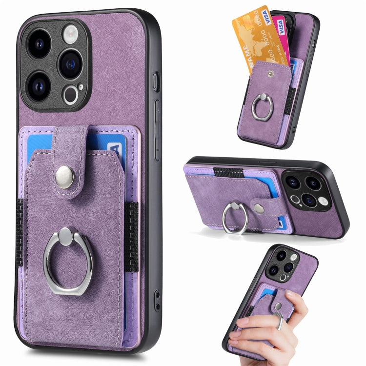 For iPhone 15 Pro Retro Skin-feel Ring Card Wallet Phone Case(Purple) - HoMEdemic™ 