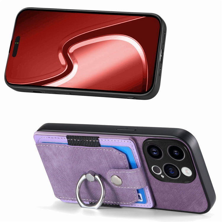 For iPhone 15 Pro Retro Skin-feel Ring Card Wallet Phone Case(Purple) - HoMEdemic™ 