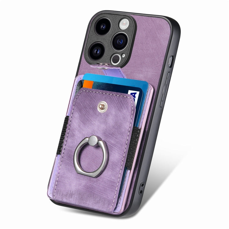 For iPhone 15 Pro Retro Skin-feel Ring Card Wallet Phone Case(Purple) - HoMEdemic™ 