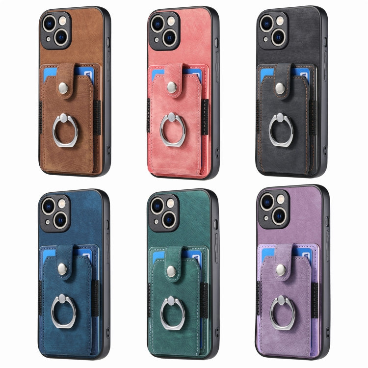 For iPhone 15 Pro Retro Skin-feel Ring Card Wallet Phone Case(Purple) - HoMEdemic™ 