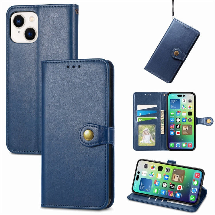 For  iPhone 15 Pro Retro Solid Color Buckle Leather Phone Case(Blue) - HoMEdemic™ 