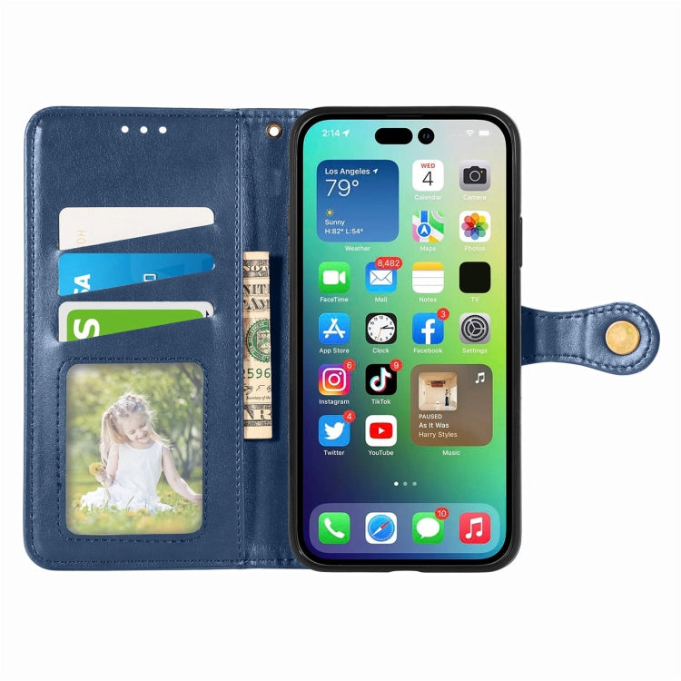For  iPhone 15 Pro Retro Solid Color Buckle Leather Phone Case(Blue) - HoMEdemic™ 
