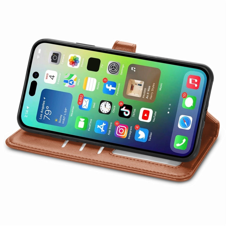For  iPhone 15 Pro Retro Solid Color Buckle Leather Phone Case(Brown) - HoMEdemic™ 