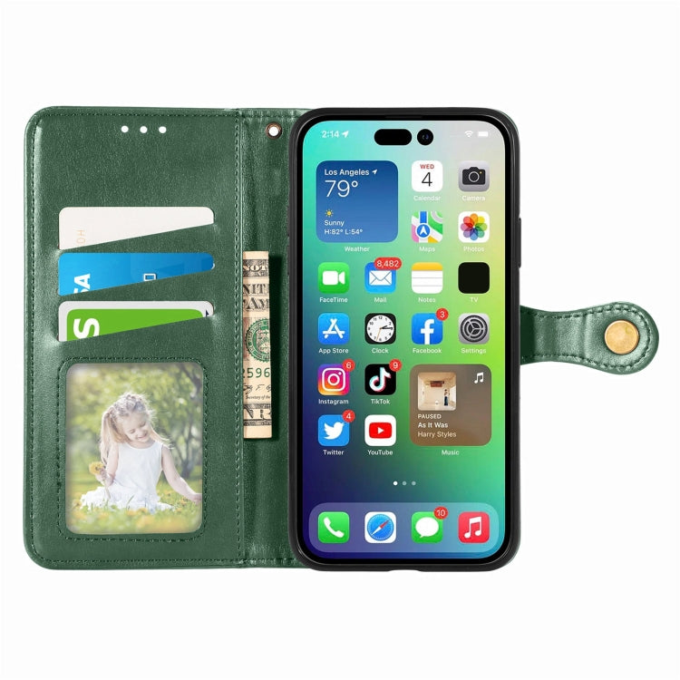 For  iPhone 15 Pro Retro Solid Color Buckle Leather Phone Case(Green) - HoMEdemic™ 