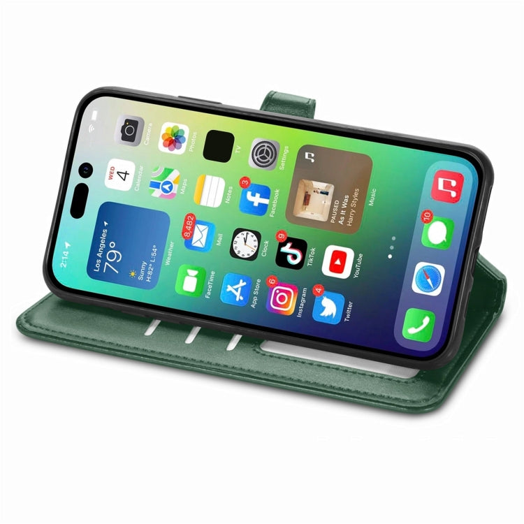 For  iPhone 15 Pro Retro Solid Color Buckle Leather Phone Case(Green) - HoMEdemic™ 