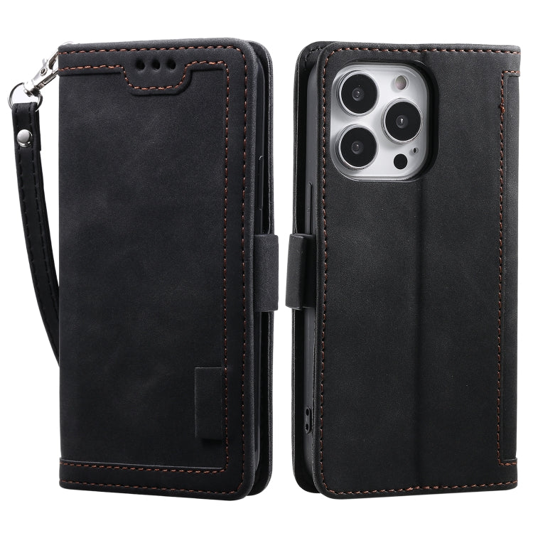 For iPhone 15 Pro Retro Splicing Horizontal Flip Leather Phone Case(Black) - HoMEdemic™ 