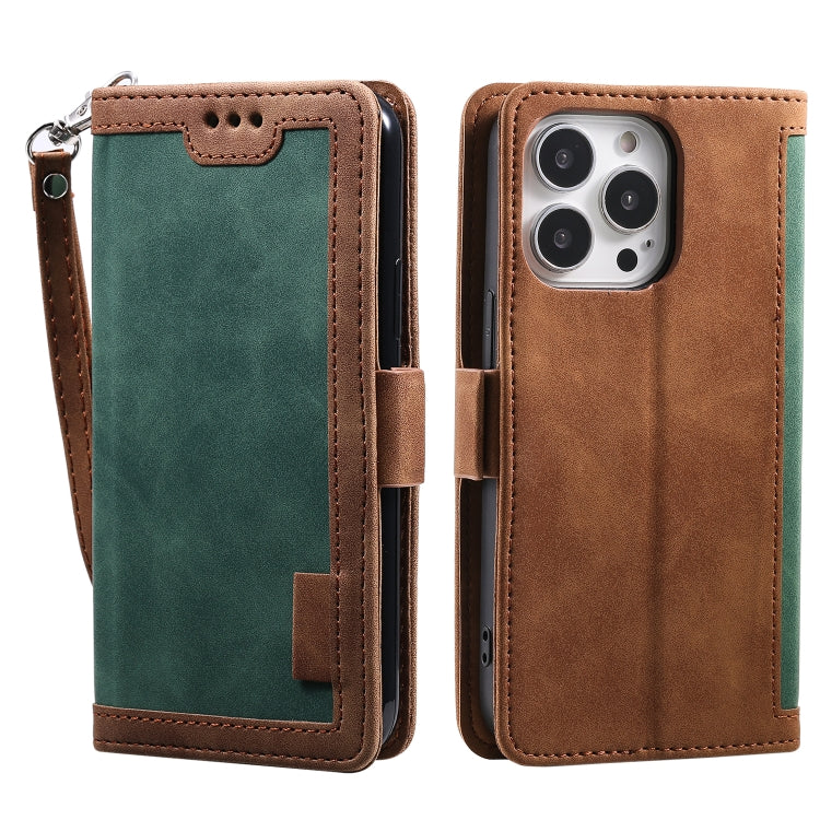 For iPhone 15 Pro Retro Splicing Horizontal Flip Leather Phone Case(Green) - HoMEdemic™ 