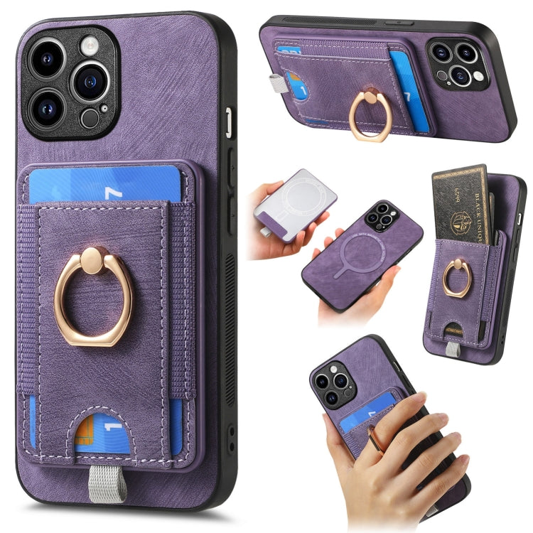 For iPhone 15 Pro Retro Splitable Magnetic Card Bag Leather Phone Case(Purple) - HoMEdemic™ 