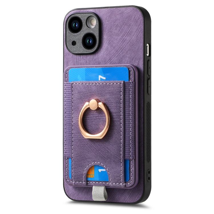 For iPhone 15 Pro Retro Splitable Magnetic Card Bag Leather Phone Case(Purple) - HoMEdemic™ 