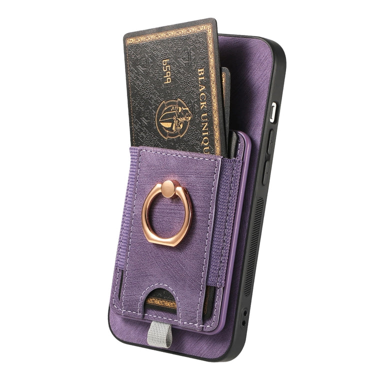 For iPhone 15 Pro Retro Splitable Magnetic Card Bag Leather Phone Case(Purple) - HoMEdemic™ 