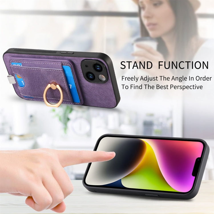 For iPhone 15 Pro Retro Splitable Magnetic Card Bag Leather Phone Case(Purple) - HoMEdemic™ 
