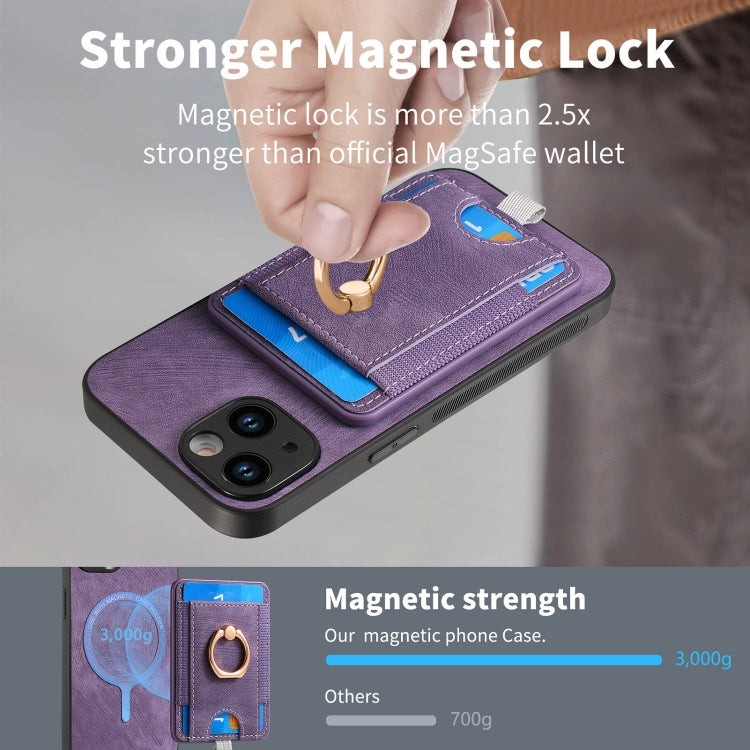 For iPhone 15 Pro Retro Splitable Magnetic Card Bag Leather Phone Case(Purple) - HoMEdemic™ 