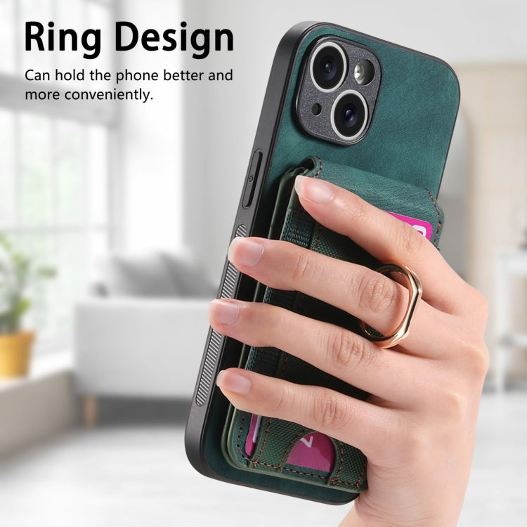 For iPhone 15 Pro Retro Splitable Magnetic Stand Card Bag Leather Phone Case(Green) - HoMEdemic™ 