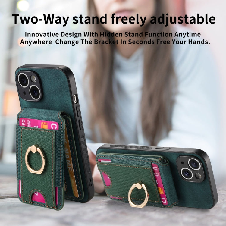 For iPhone 15 Pro Retro Splitable Magnetic Stand Card Bag Leather Phone Case(Green) - HoMEdemic™ 