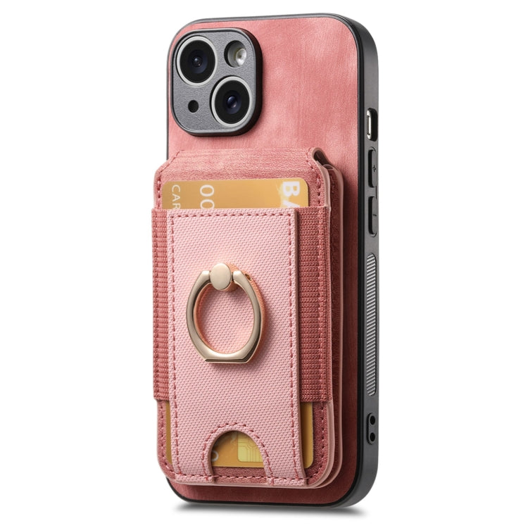 For iPhone 15 Pro Retro Splitable Magnetic Stand Card Bag Leather Phone Case(Pink) - HoMEdemic™ 