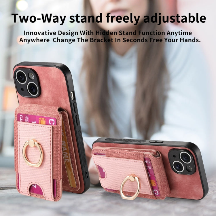 For iPhone 15 Pro Retro Splitable Magnetic Stand Card Bag Leather Phone Case(Pink) - HoMEdemic™ 