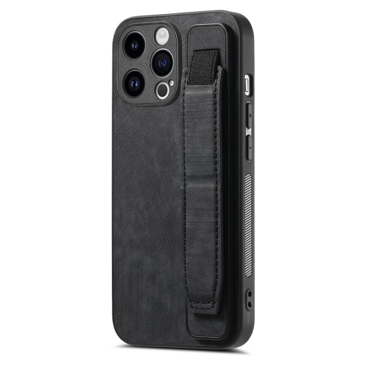 For iPhone 15 Pro Retro Wristband Holder Leather Back Phone Case(Black) - HoMEdemic™ 
