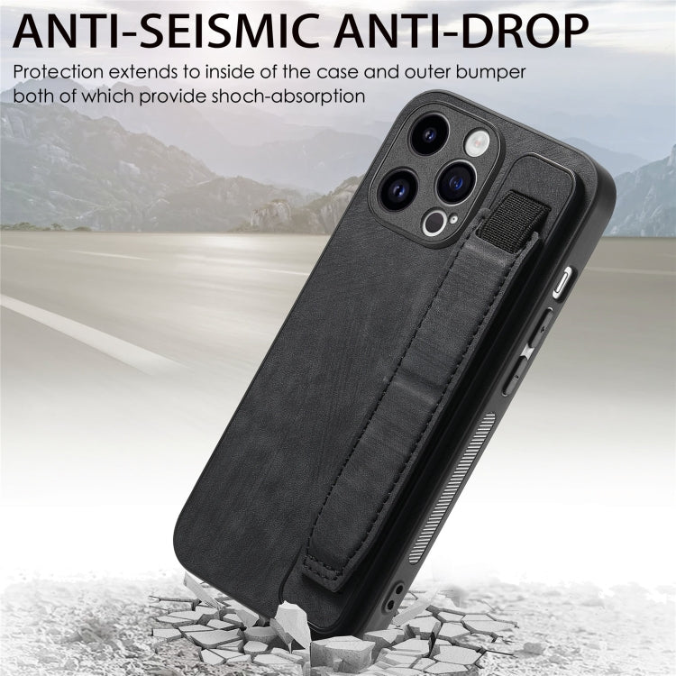 For iPhone 15 Pro Retro Wristband Holder Leather Back Phone Case(Black) - HoMEdemic™ 
