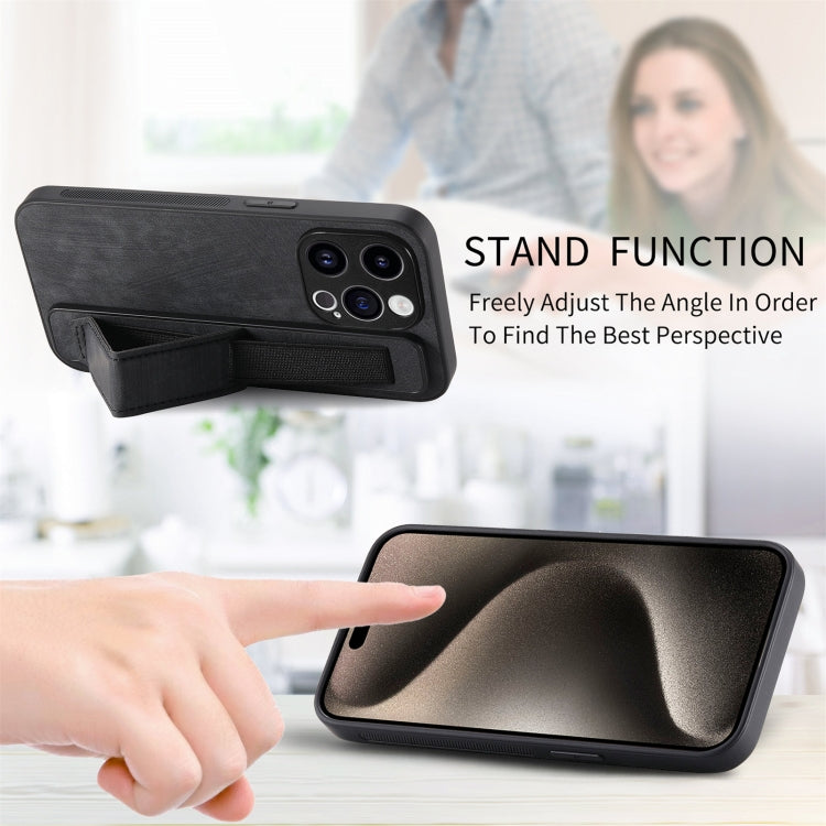 For iPhone 15 Pro Retro Wristband Holder Leather Back Phone Case(Black) - HoMEdemic™ 