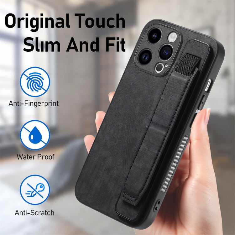 For iPhone 15 Pro Retro Wristband Holder Leather Back Phone Case(Black) - HoMEdemic™ 