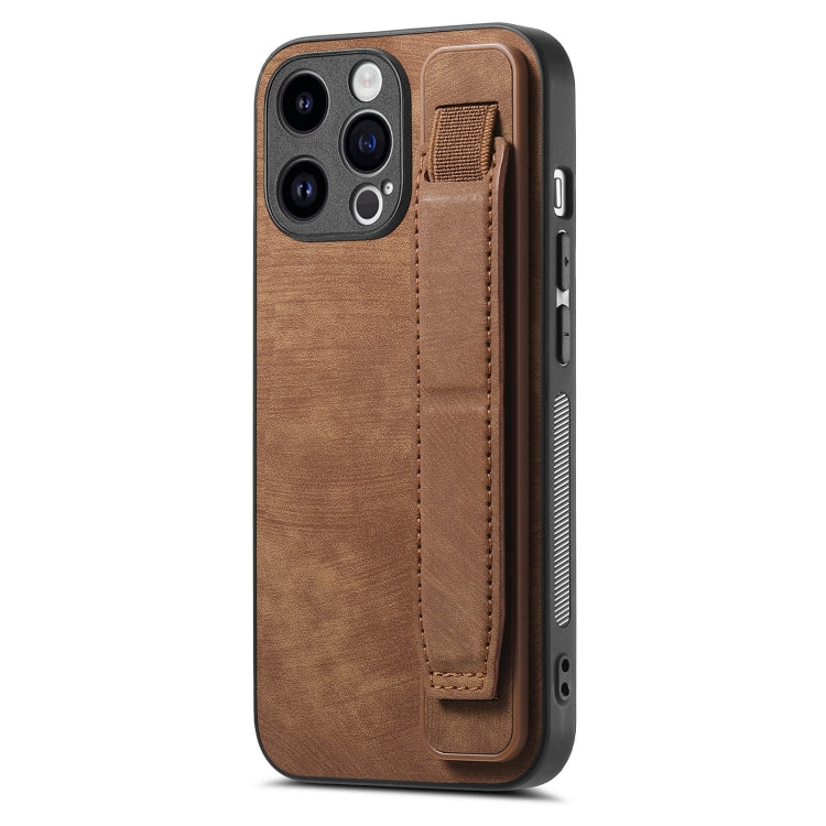 For iPhone 15 Pro Retro Wristband Holder Leather Back Phone Case(Brown) - HoMEdemic™ 