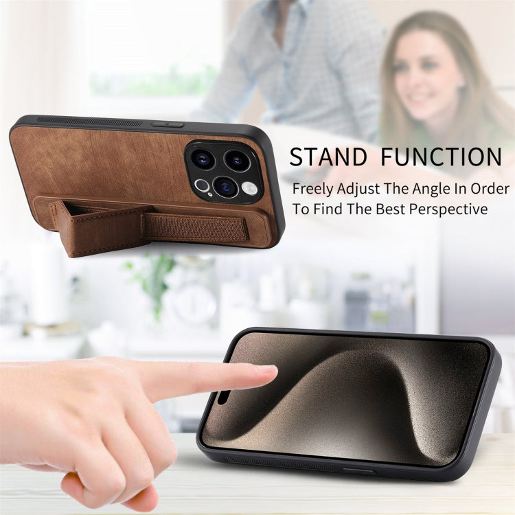 For iPhone 15 Pro Retro Wristband Holder Leather Back Phone Case(Brown) - HoMEdemic™ 