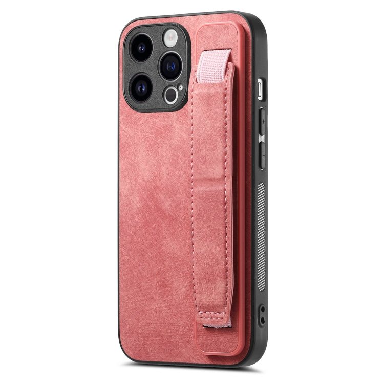 For iPhone 15 Pro Retro Wristband Holder Leather Back Phone Case(Pink) - HoMEdemic™ 