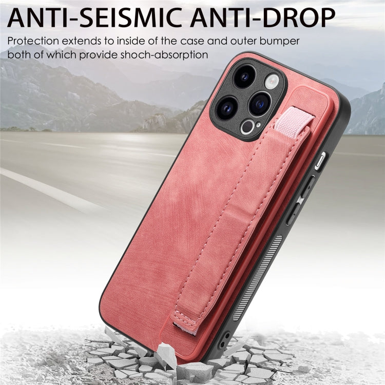 For iPhone 15 Pro Retro Wristband Holder Leather Back Phone Case(Pink) - HoMEdemic™ 