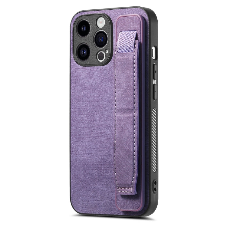 For iPhone 15 Pro Retro Wristband Holder Leather Back Phone Case(Purple) - HoMEdemic™ 