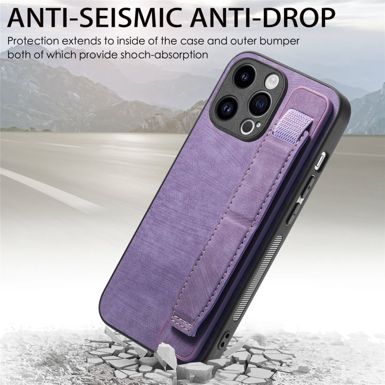 For iPhone 15 Pro Retro Wristband Holder Leather Back Phone Case(Purple) - HoMEdemic™ 