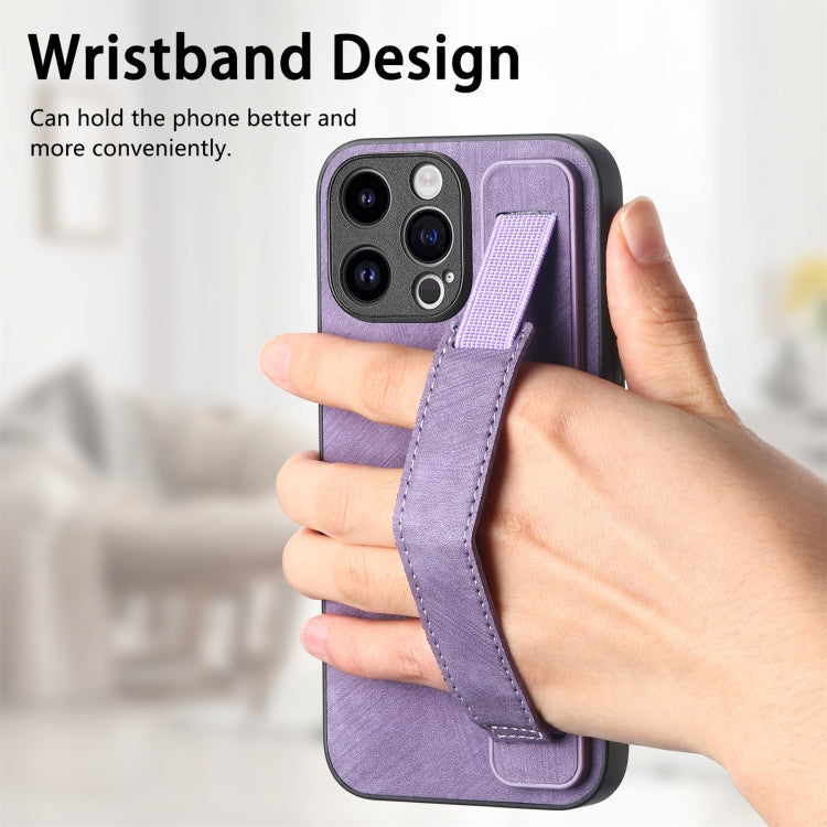 For iPhone 15 Pro Retro Wristband Holder Leather Back Phone Case(Purple) - HoMEdemic™ 