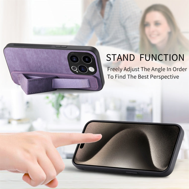 For iPhone 15 Pro Retro Wristband Holder Leather Back Phone Case(Purple) - HoMEdemic™ 