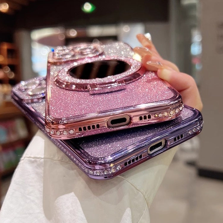 For iPhone 15 Pro Rhinestone Mirror Glitter MagSafe TPU Phone Case(Night Purple) - HoMEdemic™ 