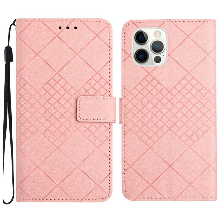 For iPhone 15 Pro Rhombic Grid Texture Leather Phone Case(Pink) - HoMEdemic™ 