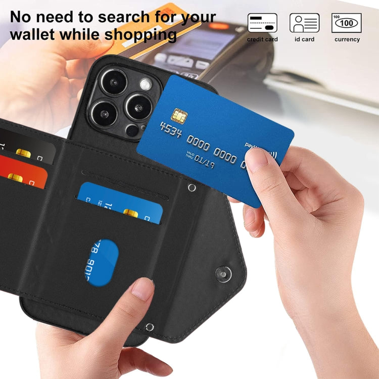 For iPhone 15 Pro Rhombic Texture Card Bag RFID Phone Case with Long Lanyard(Black) - HoMEdemic™ 