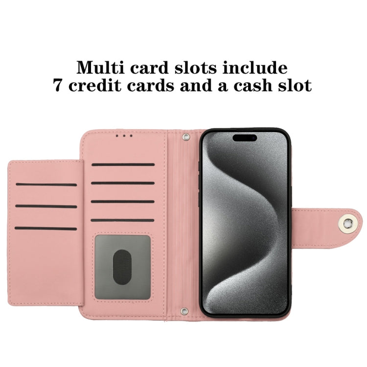 For iPhone 15 Pro Rhombic Texture Flip Leather Phone Case with Lanyard(Coral Pink) - HoMEdemic™ 