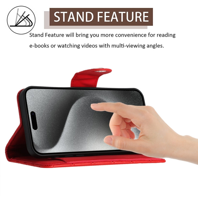 For iPhone 15 Pro Rhombic Texture Flip Leather Phone Case with Lanyard(Red) - HoMEdemic™ 