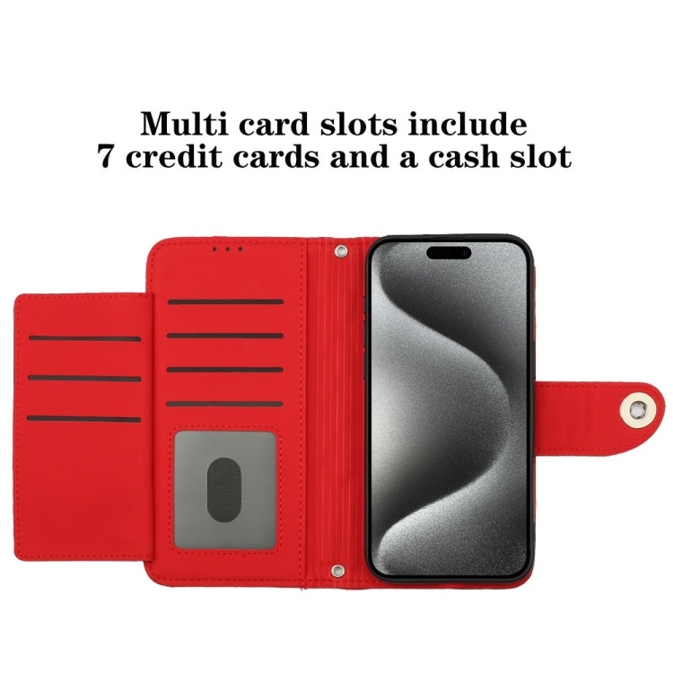 For iPhone 15 Pro Rhombic Texture Flip Leather Phone Case with Lanyard(Red) - HoMEdemic™ 