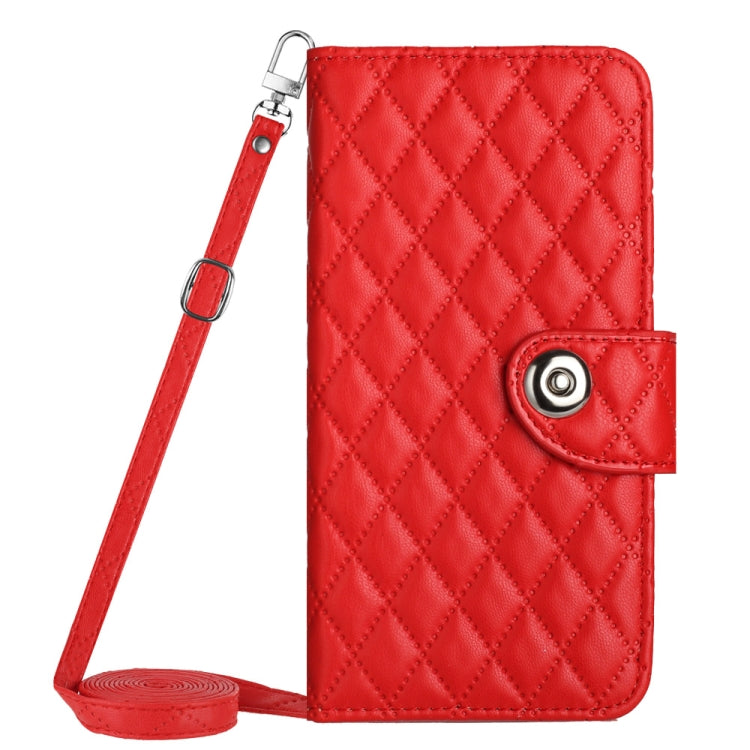 For iPhone 15 Pro Rhombic Texture Flip Leather Phone Case with Long Lanyard(Red) - HoMEdemic™ 