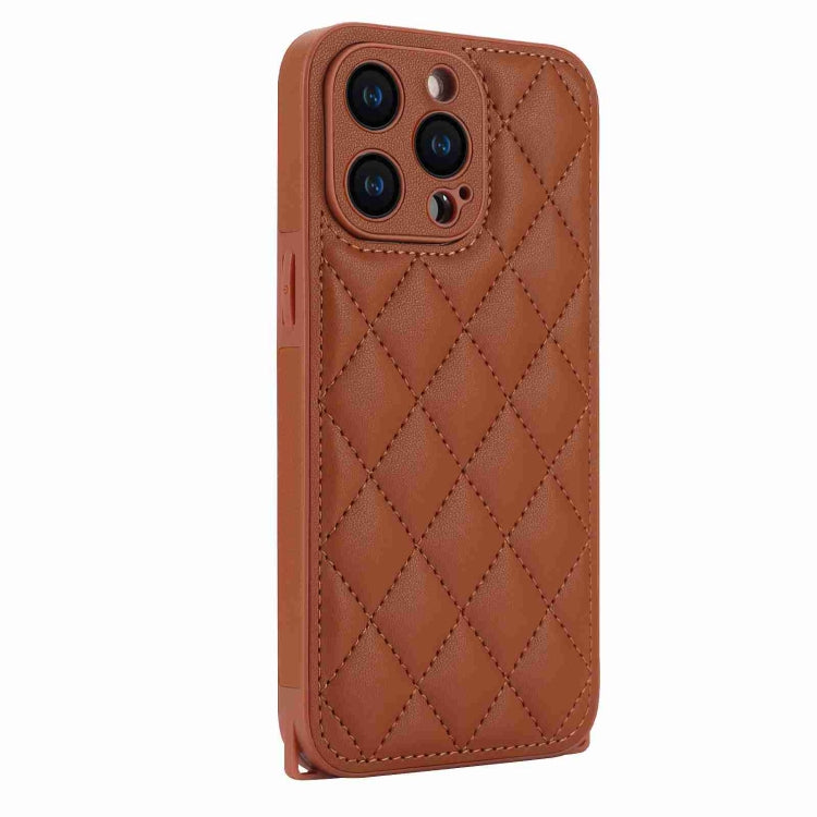 For iPhone 15 Pro Rhombic Texture Phone Case with Dual Lanyard(Brown) - HoMEdemic™ 