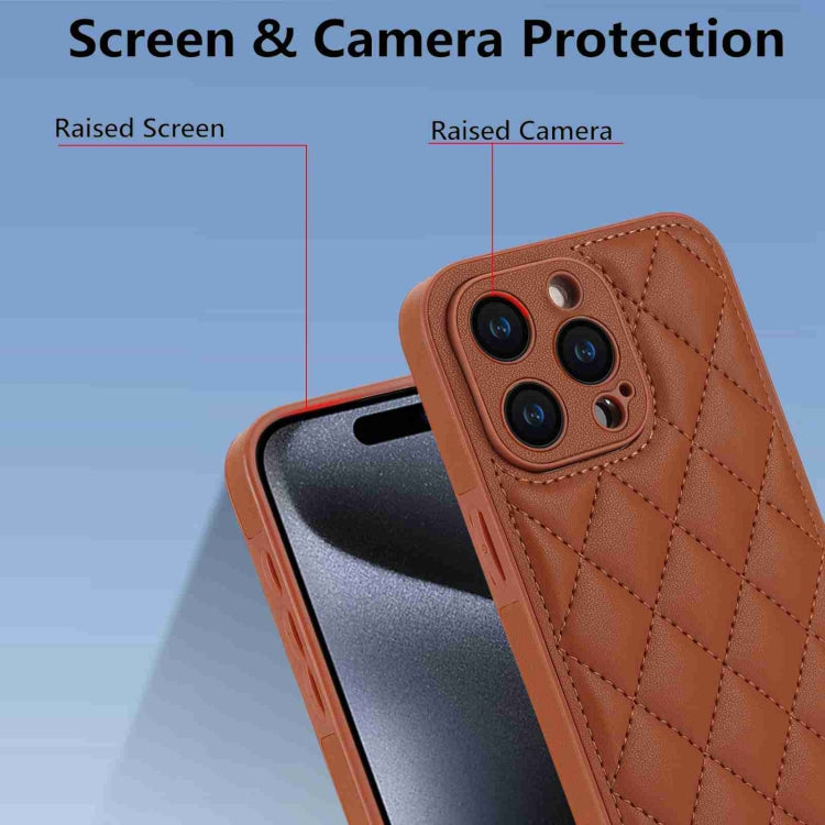 For iPhone 15 Pro Rhombic Texture Phone Case with Dual Lanyard(Brown) - HoMEdemic™ 