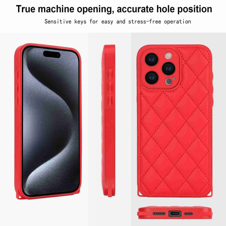 For iPhone 15 Pro Rhombic Texture Phone Case with Dual Lanyard(Red) - HoMEdemic™ 