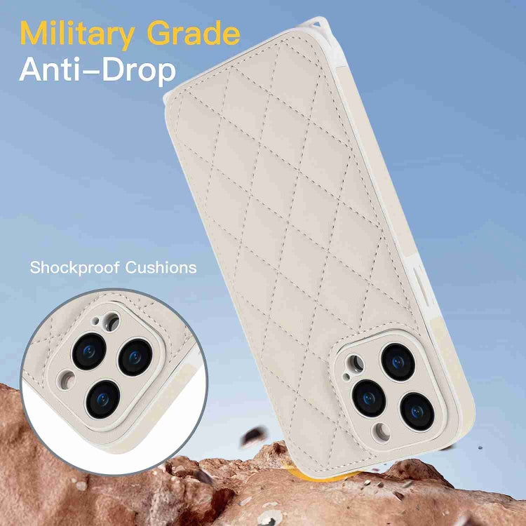 For iPhone 15 Pro Rhombic Texture Phone Case with Dual Lanyard(White) - HoMEdemic™ 