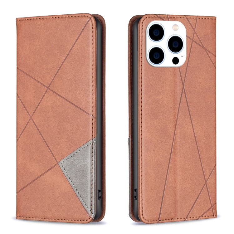 For iPhone 15 Pro Rhombus Texture Magnetic Leather Phone Case(Brown) - HoMEdemic™ 
