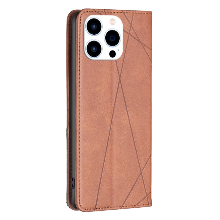 For iPhone 15 Pro Rhombus Texture Magnetic Leather Phone Case(Brown) - HoMEdemic™ 