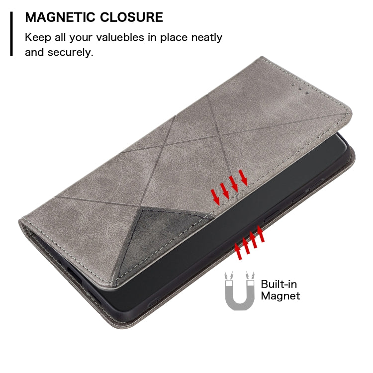 For iPhone 15 Pro Rhombus Texture Magnetic Leather Phone Case(Grey) - HoMEdemic™ 