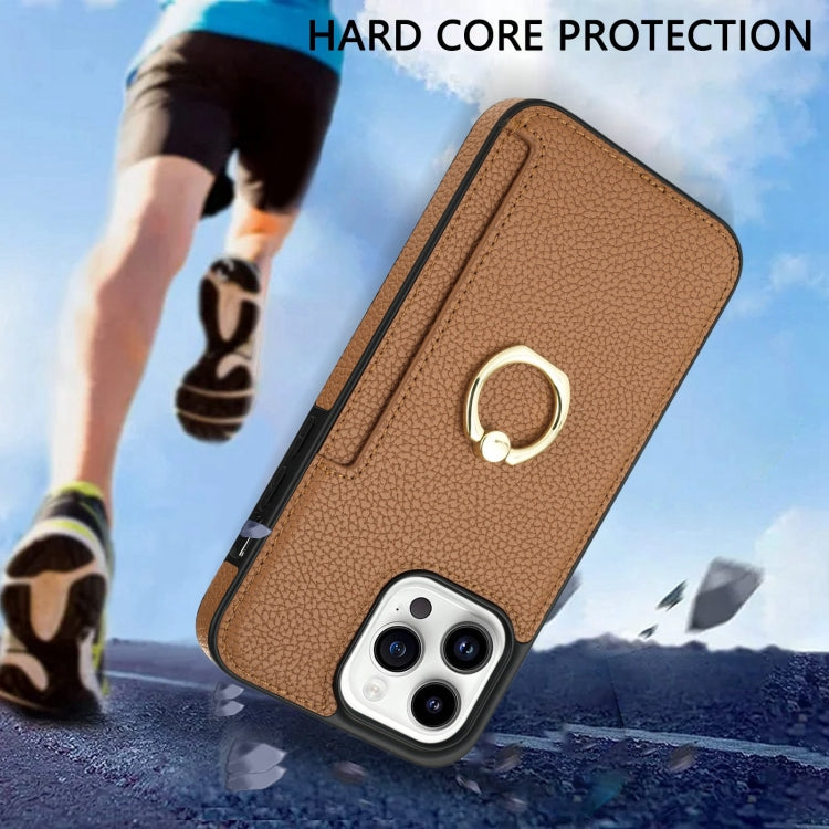 For iPhone 15 Pro Ring Card  Litchi Leather Back Phone Case(Brown) - HoMEdemic™ 